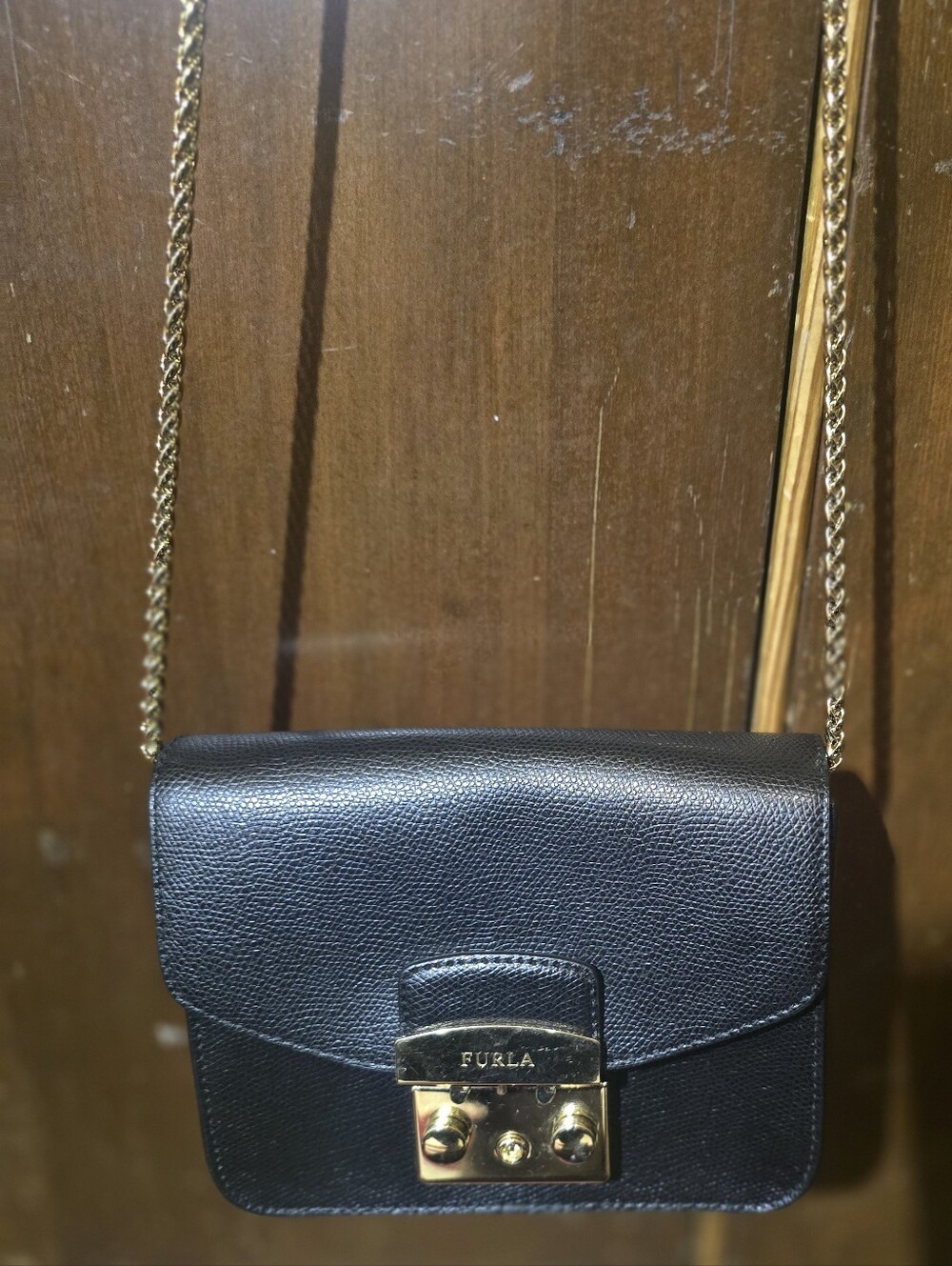 Furla Black Leather Crossbody Gold-Tone Chain and Lock w/ Dust Bag - Picture 4 of 12